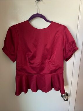 Modcloth Crimson Peplum Short-Sleeve Blouse